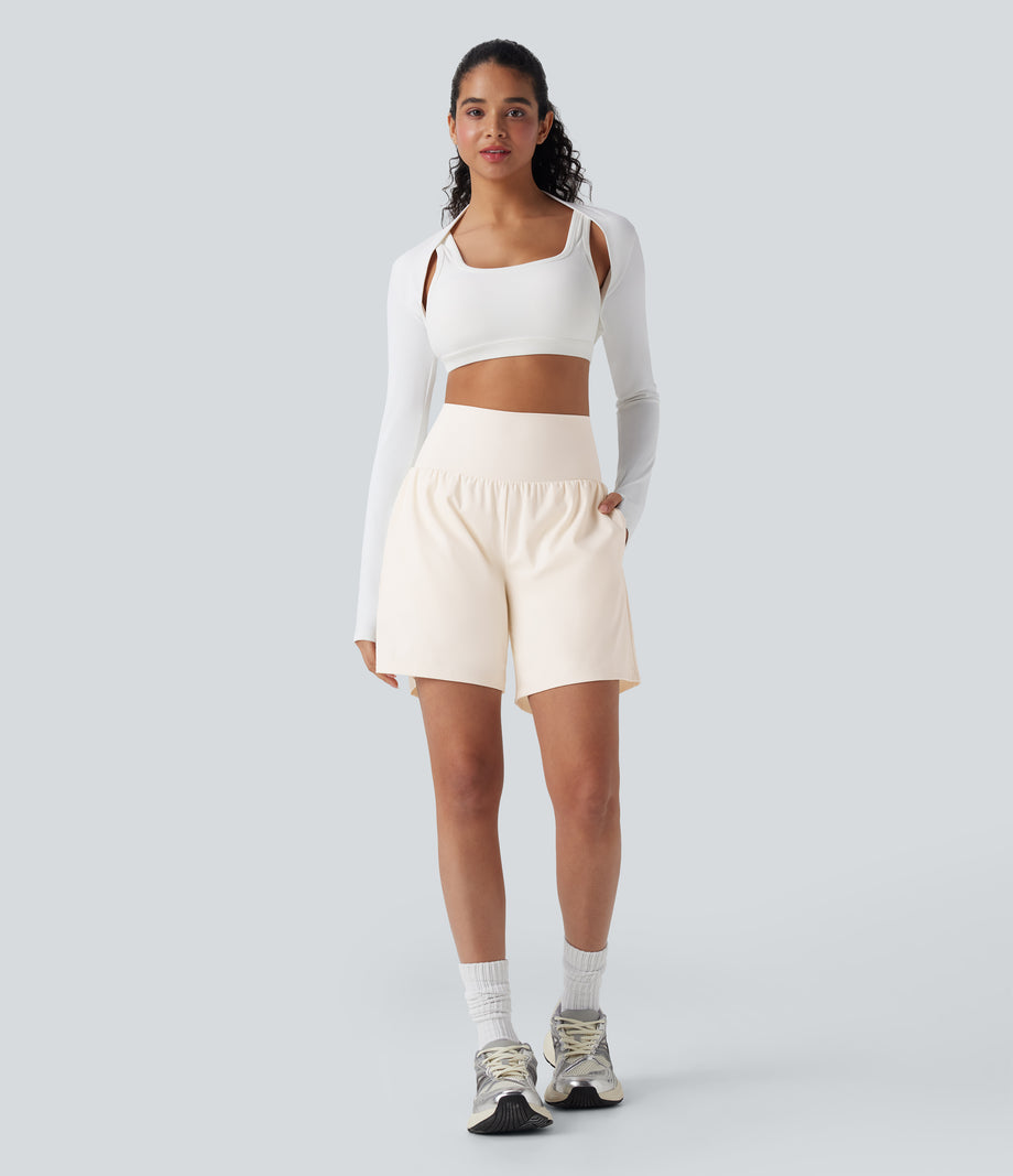 SoftlyZero™ Airy Super High Waisted 2-in-1 Cool Touch Yoga Shorts 7" with Pockets - Egret