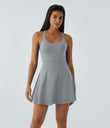 SoftlyZero™ Airy Backless Twisted Flare Low Support Dance Active Dress-Longer Length-Easy Peezy Edition A-D Cups - Quarry