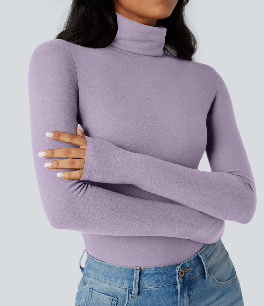 Halara HeatCore Turtleneck Long Sleeve Thumb Hole Casual Warming Top - Misty Purple