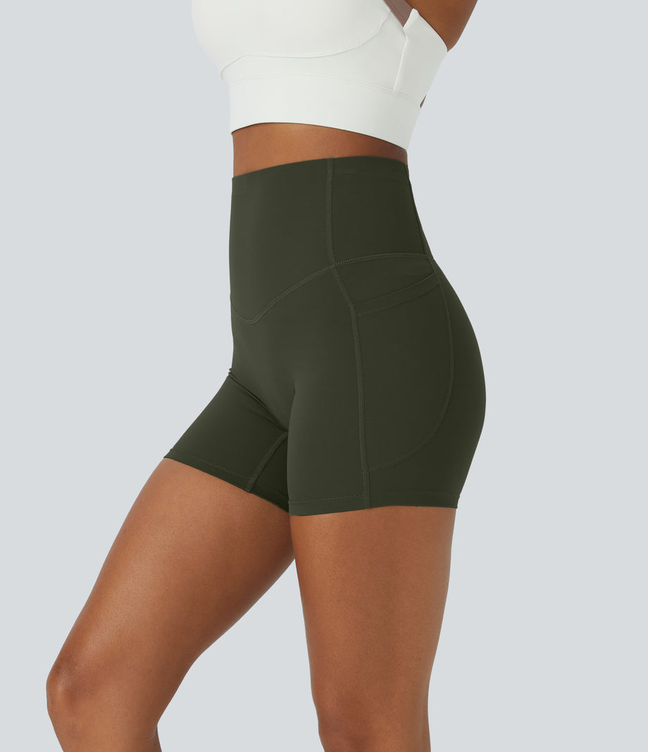 Halara UltraSculpt™ High Waisted Tummy Control Side Pocket Shaping Training Biker Shorts 5'' - Deep Woodland Green
