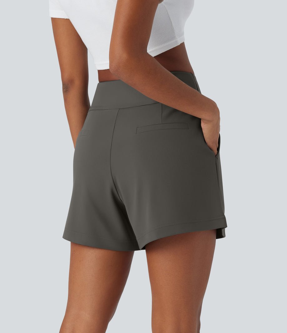 DayStretch High Waisted Work Baggy Shorts 4'' with Pockets - Deep Red Grey