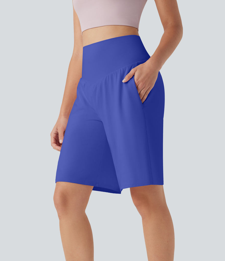 SoftlyZero™ Airy High Waisted Pockets Cool Touch Yoga Bermuda Shorts - Aster Blue