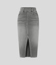 Halara Flex™ High Waisted Pockets Bodycon Washed Denim Casual Midi Skirt - Black Iron Gray Denim