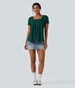 Square Neck Short Sleeve Casual Top - Rain Forest