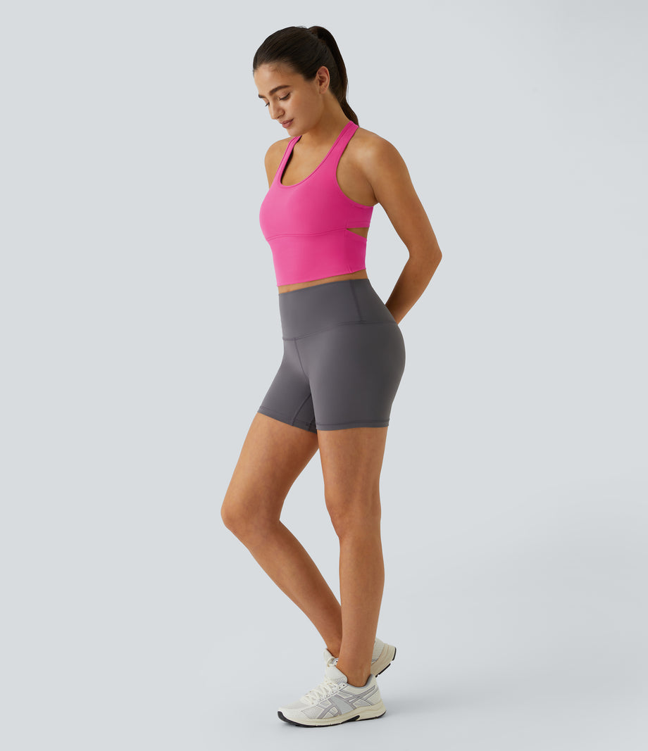 SoftlyZero™ Plush U Neck Racerback Cut Out Cropped Yoga Tank Top - Fuchsia Purple