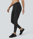 Halara Flex™ Crossover Pocket Washed Denim Work Leggings - Hemp Rope Black Denim