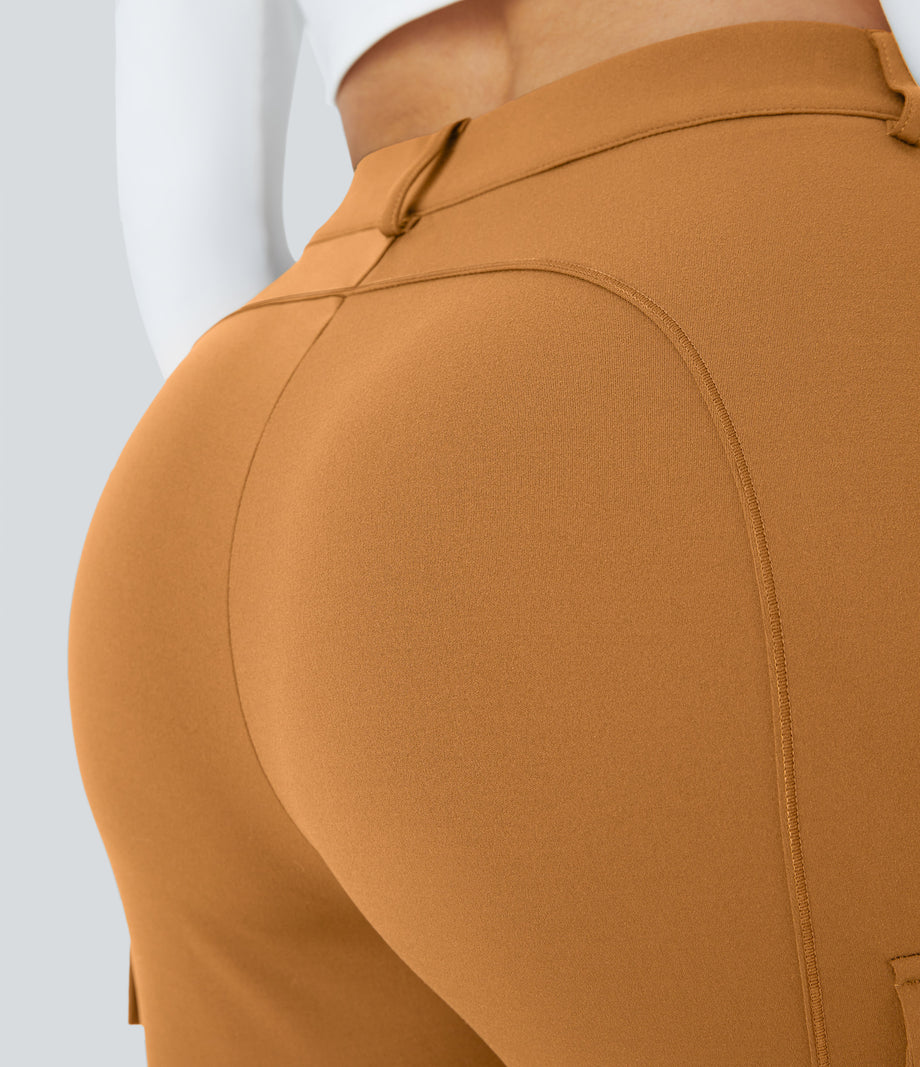 DayStretch High Waisted Zipper Pockets Solid Skinny Cargo Pants - Buckskin