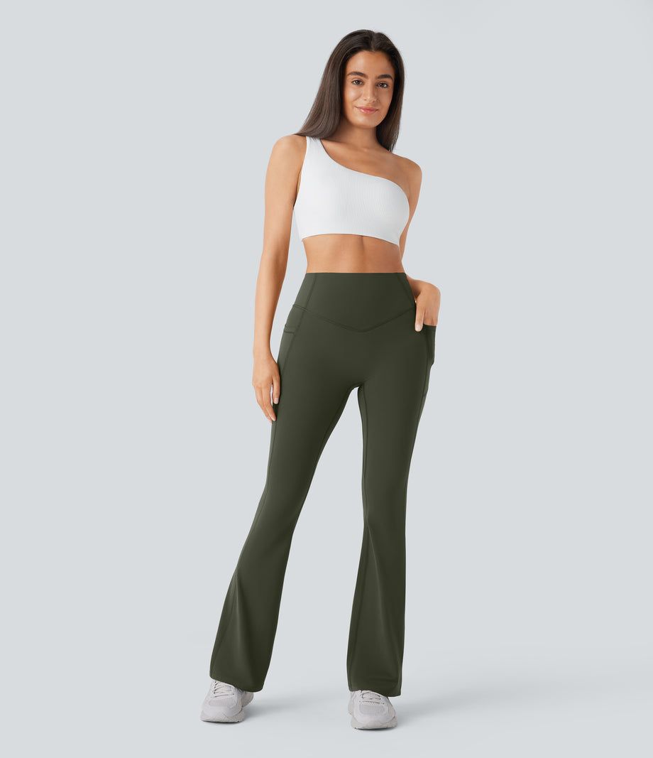 Halara UltraSculpt™ High Waisted Scrunch Butt Lifting Tummy Control Pocket Shaping Yoga Bootcut Leggings - Deep Woodland Green