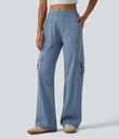 Halara Flex™ Mid Rise Pockets Straight Leg Casual Cargo Jeans - Light Blue – Glacier Light Blue