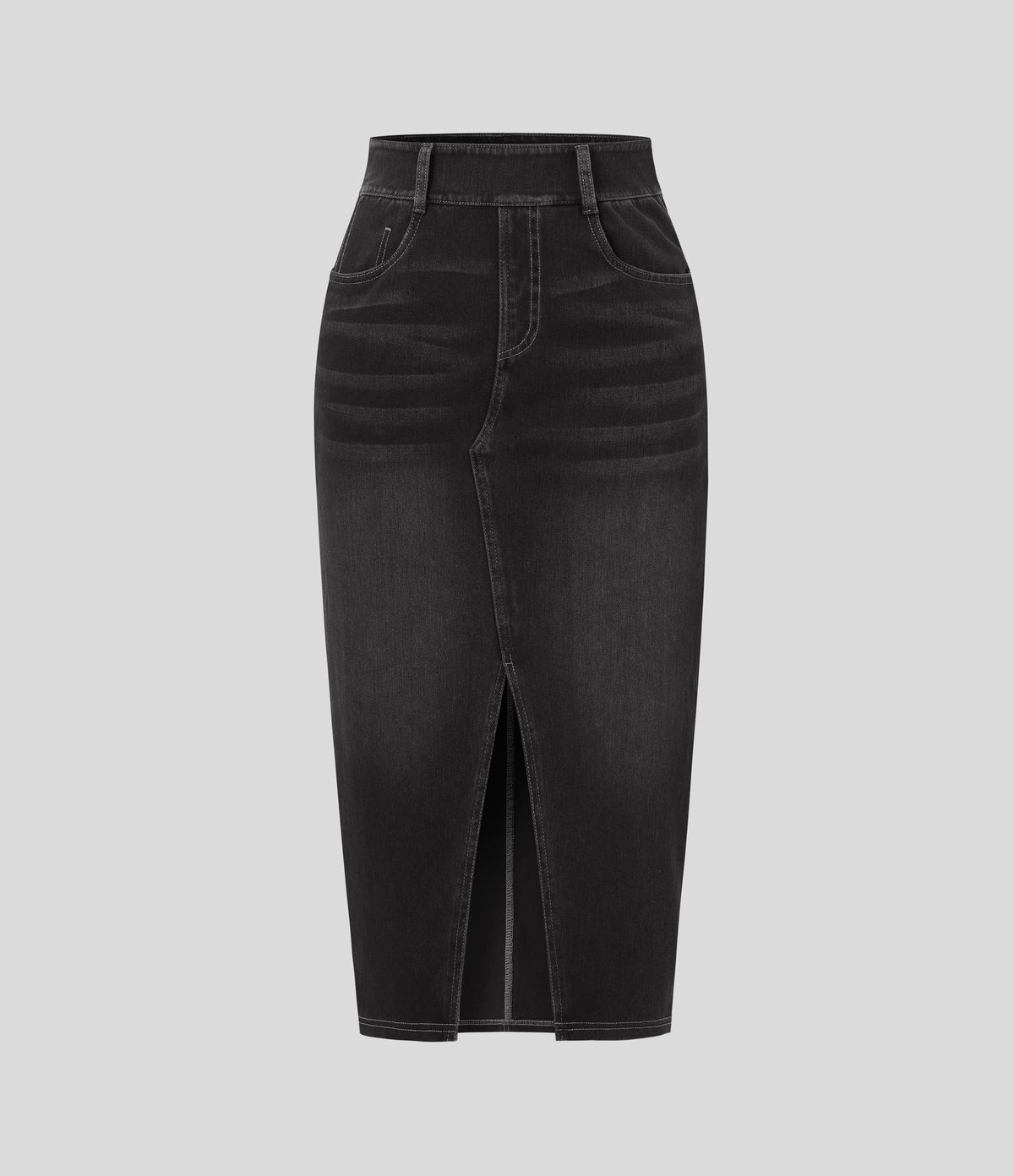 Halara Flex™ High Waisted Pockets Bodycon Washed Denim Casual Midi Skirt - Carbon Paint Denim