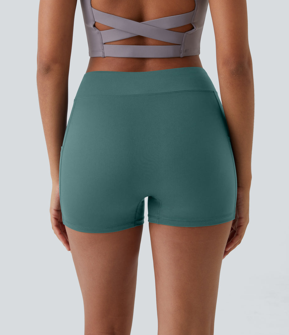 SoftlyZero™ Airy High Waisted Pocket Plain Cool Touch Yoga Shorts 3.5"-UPF50+ - Rock Cyan Blue