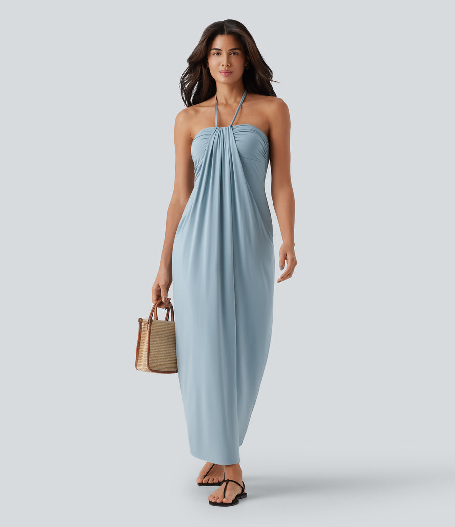 Halter Tie Back Maxi Dress with Pockets - Celestial Blue