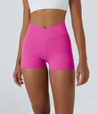 SoftlyZero™ High Waisted Crossover Plain Yoga Biker Shorts 3''-UPF50+ - Fedora Red Purple
