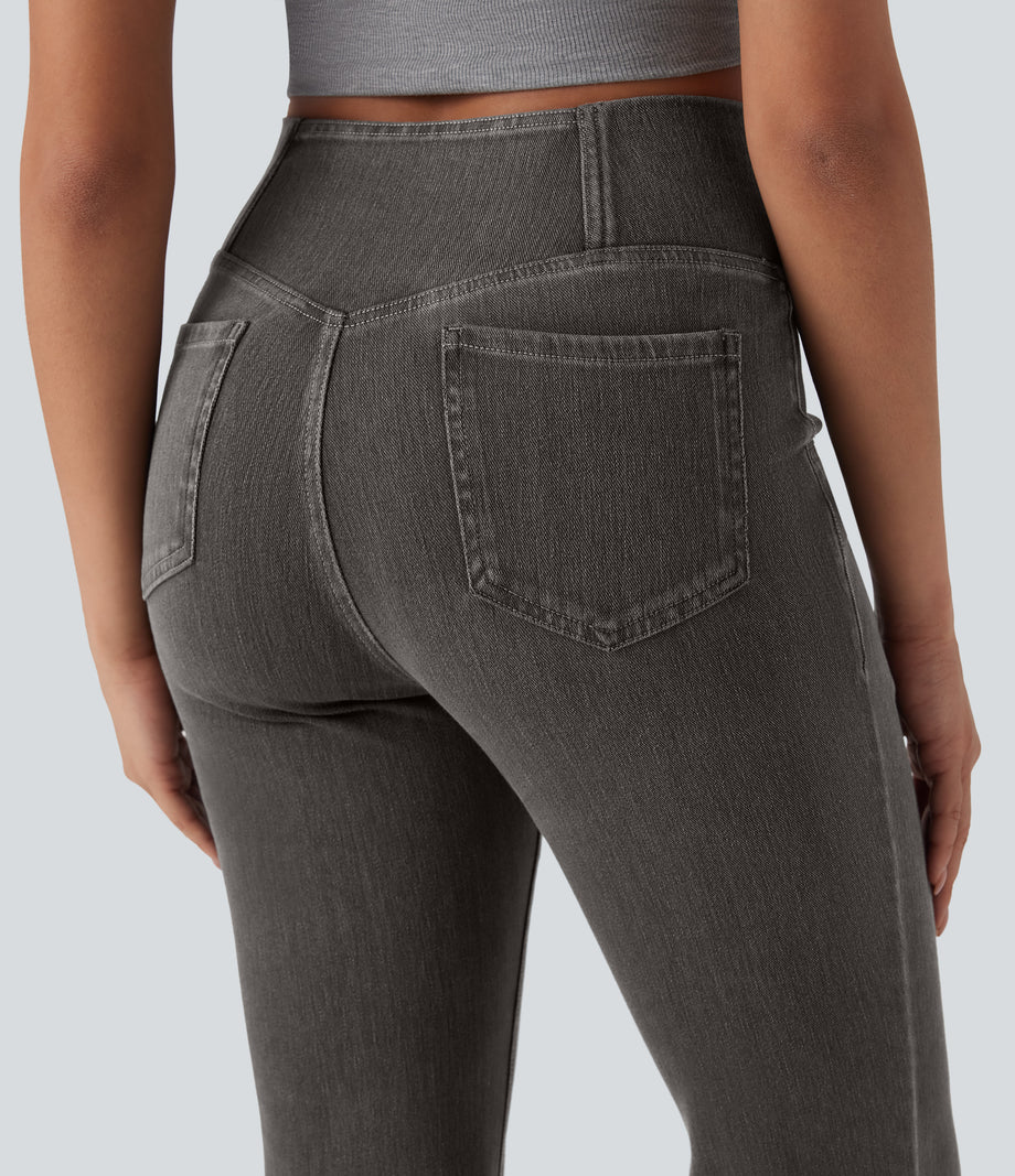 Halara Flex™ High Waisted Crossover Pocket Washed Casual Jeans - Iron Gate Denim