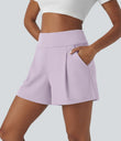 DayStretch High Waisted Work Baggy Shorts 4'' with Pockets - Orchid Hush