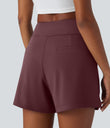 DayStretch High Waisted Work Baggy Shorts 4'' with Pockets - Red Mahogany