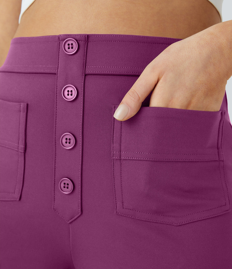 DayStretch High Waisted Pockets Straight Leg Casual Pants - Deep Orchid