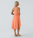 Breezeful™ Backless Racerback Side Pocket High Low Flowy Midi Quick Dry Casual Dress - Flamingo