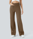 DayStretch High Waisted Pockets Straight Leg Casual Pants - Sepia