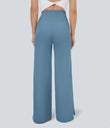 DayStretch Crossover Pocket Hem Wide Leg Yoga Pants-Smile - Light Azure