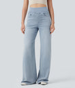Halara Flex™ High Waisted Stripe Wide Leg Flowy Washed Casual Jeans with Pockets - Ice Water Denim