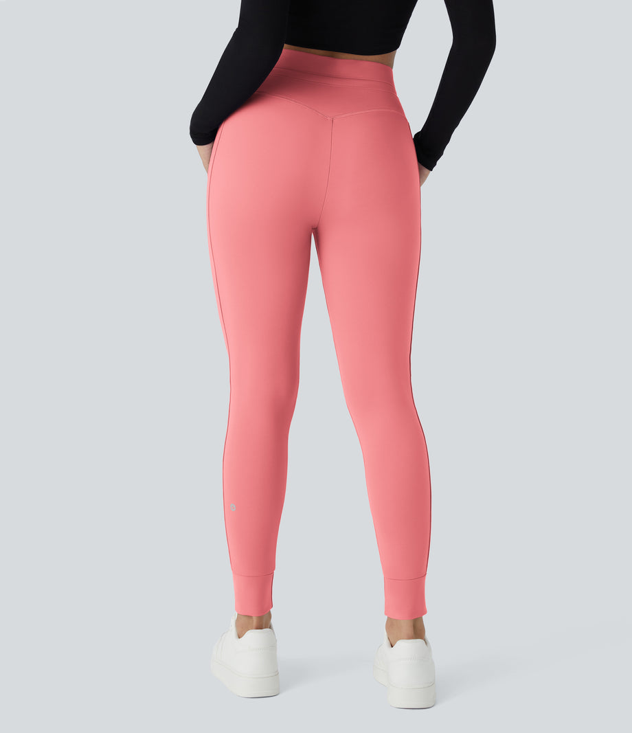 SoftlyZero™ Plush High Waisted Drawstring Pocket Plain Full Length Joggers - Shell Pink