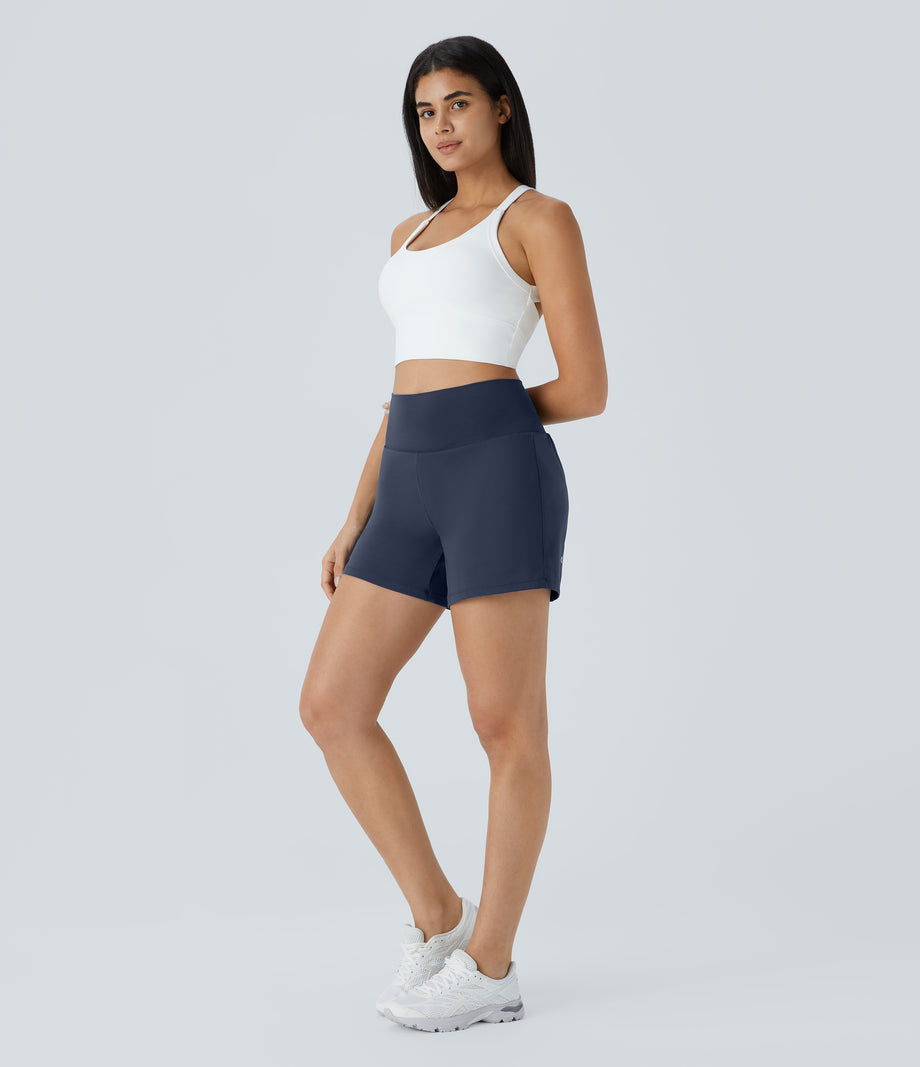 SoftlyZero™ Airy Super High Waisted 2-in-1  Cool Touch Yoga Shorts 5'' with Pockets-Longer Length - Mood Indigo