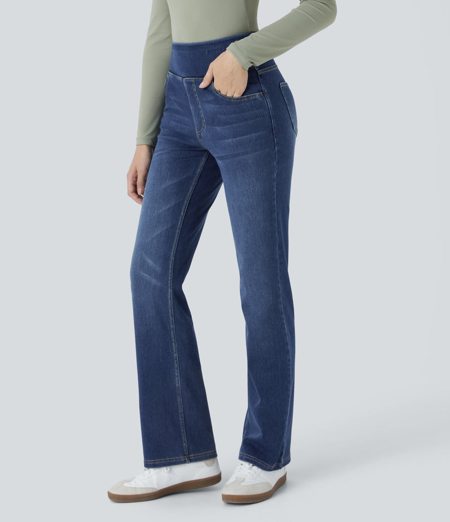 Halara Flex™ High Waisted Pockets Washed Casual Bootcut Jeans - Bright Blue Denim