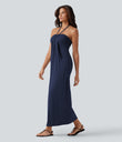 Halter Tie Back Maxi Dress with Pockets - Naval Academy
