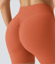 SoftlyZero™ Plush High Waisted Crossover Ruched Yoga Shorts 5'' - Orange Rust