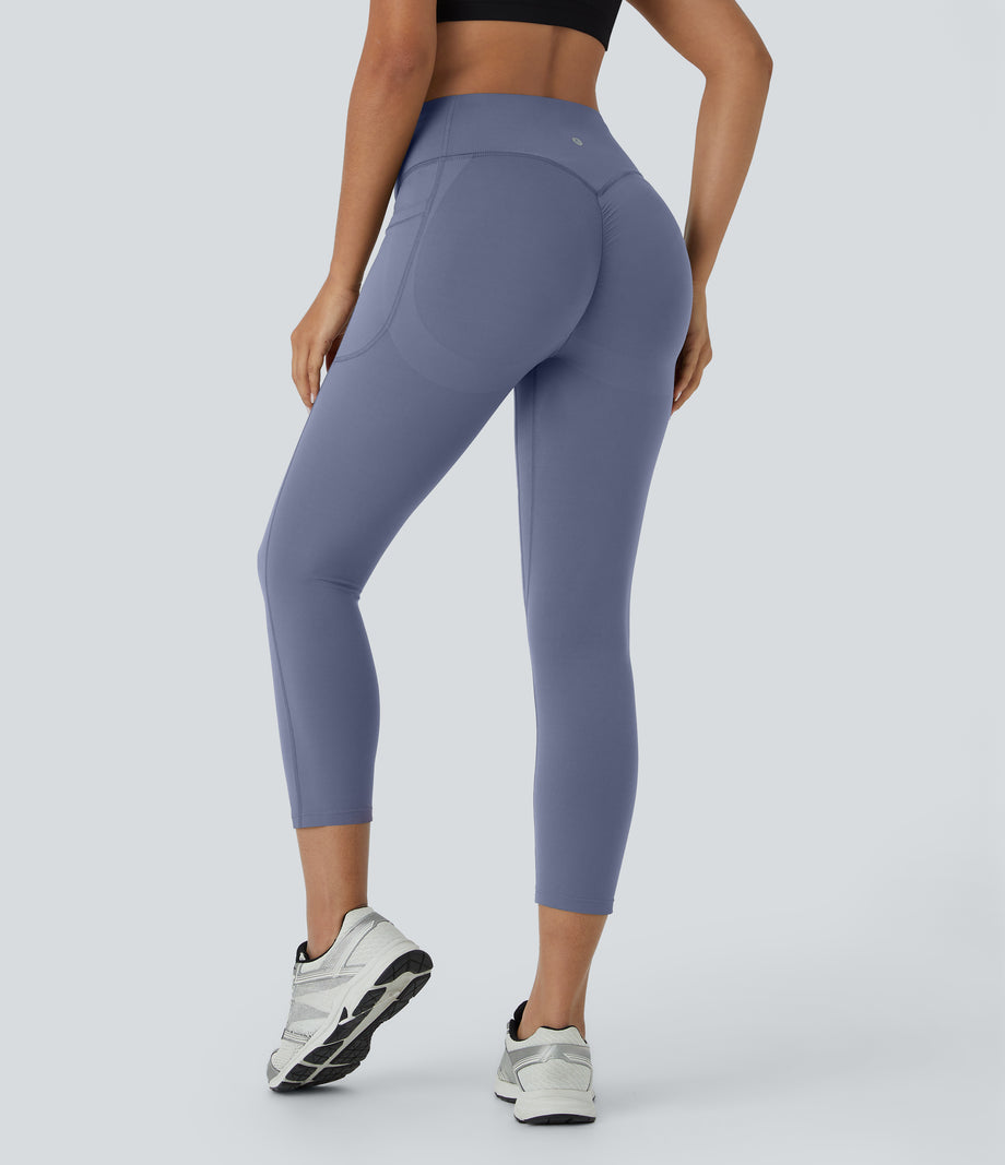Halara UltraSculpt™ High Waisted Scrunch Butt Lifting Tummy Control Pocket Shaping Capri Training Leggings - Silent Blue