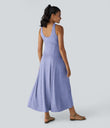 U Neck Flowy Maxi Casual Tank Dress - Light Blue Floral Yarn