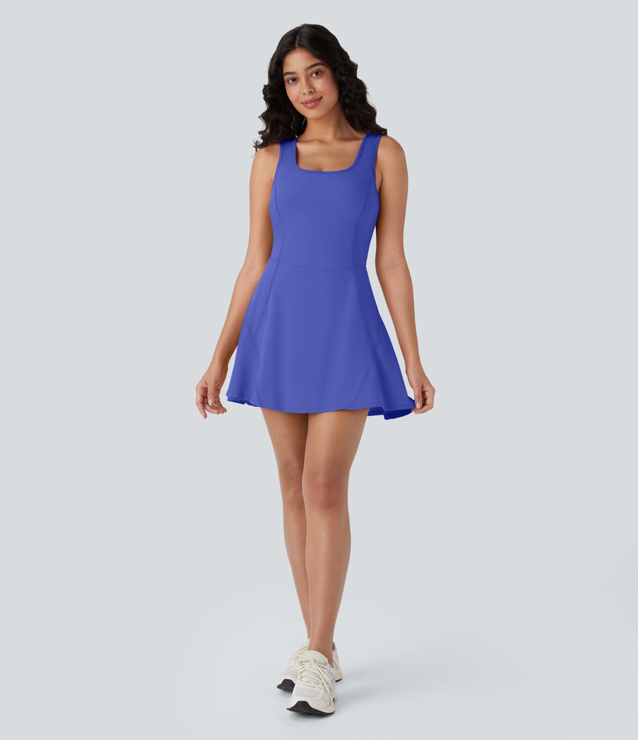 SoftlyZero™ Airy U Neck 2-in-1 Pocket Mini Cool Touch Dance Active Dress - Aster Blue