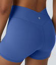 SoftlyZero™ High Waisted Crossover Plain Yoga Biker Shorts 3''-UPF50+ - Beaucoup Blue
