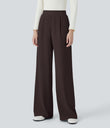 Halara Flex™ High Waisted Body Sculpt Waist-Slimming Pocket Wide Leg Micro Waffle Work Pants - Chocolate Torte