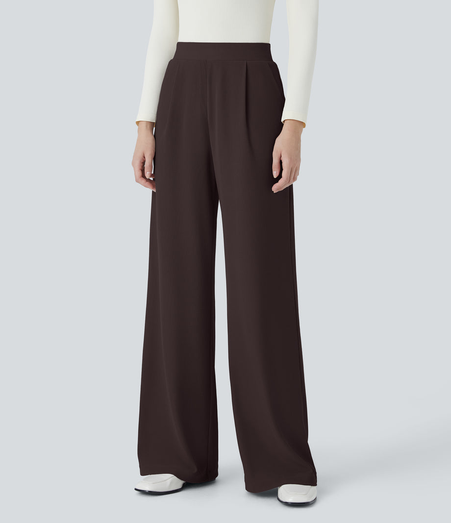 Halara Flex™ High Waisted Body Sculpt Waist-Slimming Pocket Wide Leg Micro Waffle Work Pants - Chocolate Torte