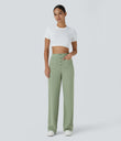 DayStretch High Waisted Pockets Straight Leg Casual Pants - Asparagus