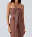 Halter Tie Back Maxi Dress with Pockets - Brick Dust
