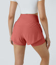 Breezeful™ Super High Waisted Curved Hem 2-in-1 Pocket Quick Dry Yoga Shorts 3.5'' - Rouge Dark Red
