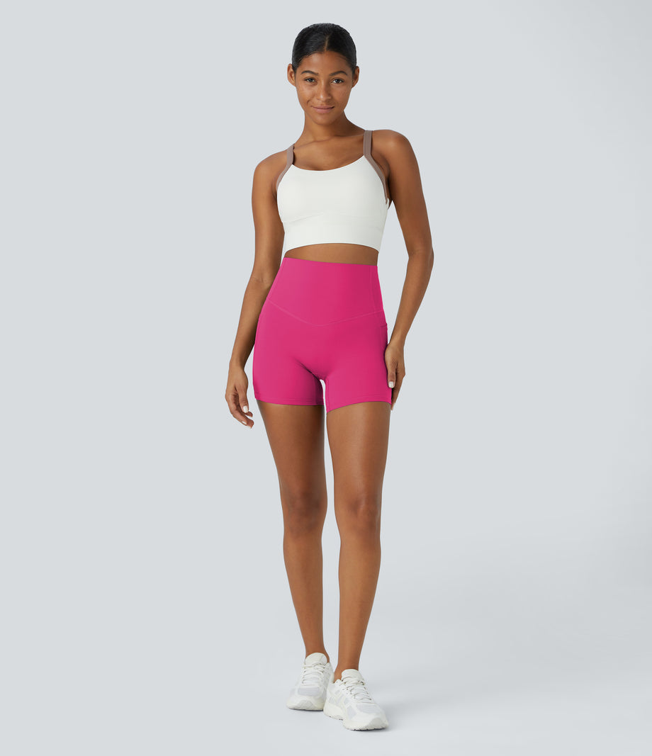 Halara UltraSculpt™ High Waisted Tummy Control Side Pocket Shaping Training Biker Shorts 5'' - Fuchsia Purple