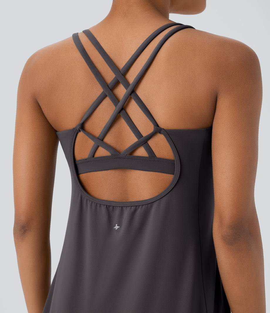 SoftlyZero™ Plush Cut Out Pocket 2-Piece Mini Yoga Active Dress - Magnet