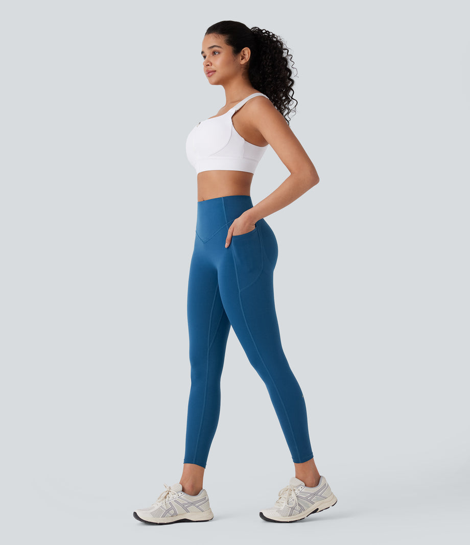 Halara UltraSculpt™ High Waisted Tummy Control Butt Lifting Ruched Pocket Shaping Yoga Leggings - Vallarta Blue