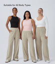 High Waisted Pocket Straight Leg Baggy Mop Corduroy Casual Pants - Almond Milk