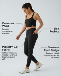 Patitoff™ 2.0 Pet Hair Resistant High Waisted Crossover Side Pocket Yoga Leggings - Black