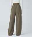 High Waisted Pocket Straight Leg Baggy Mop Corduroy Casual Pants - Sea Turtle