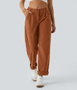 Mid Rise Zipper Pocket Corduroy Casual Pants - Baked Clay