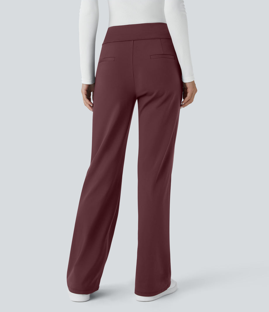Halara Flex™ DayStretch Mid Rise Side Zipper Pocket Work Flare Pants - Red Mahogany