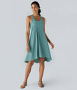 Breezeful™ Backless Racerback Side Pocket High Low Flowy Midi Quick Dry Casual Dress - Stone Blue