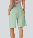 SoftlyZero™ Airy High Waisted Pockets Cool Touch Yoga Bermuda Shorts - Light Bean Green