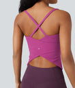 Scoop Neck Crisscross Back Crossover Hem Yoga Cami Top - Rose Violet